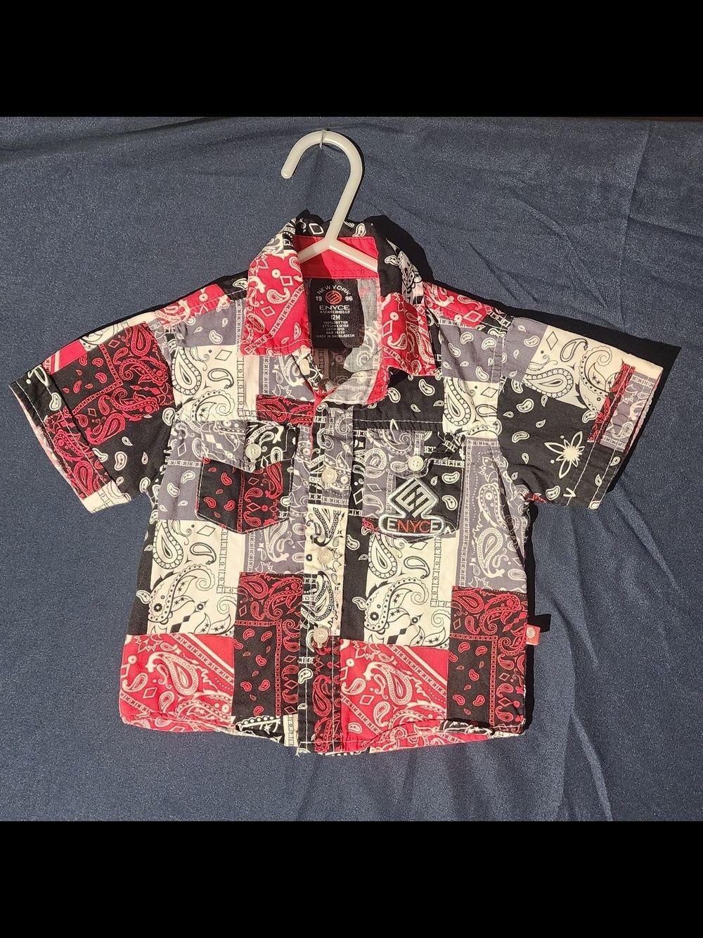 ENYCE Kids' Short Sleeve Patchwork Bandana Shirt - Red/Black/White